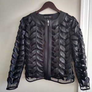 Black Faux Leather Leaf Mesh Jacket